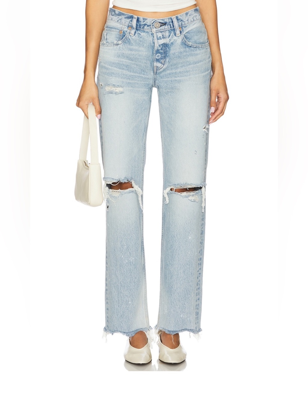 MOUSSY VINTAGE 
Light Blue Distressed Straight-Leg Jeans